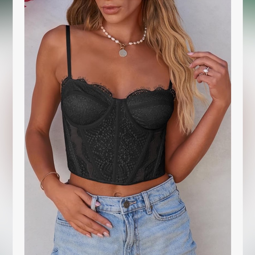 Dealmore Black Lace Spaghetti Strap Corset Top NWT